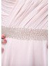 Beaded Blush Pink Chiffon Cutout Back Flowy Prom Dress